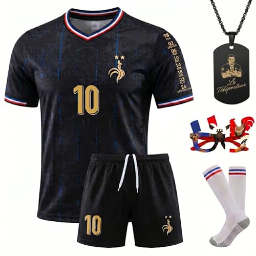 ZoocosHom Kids Soccer Jersey Set Boys Youth Soccer Uniform 5-Piece Kit Moisture Wicking Quick Dry Athletic Training Suit (Black#10 Blue 8-9 Years)