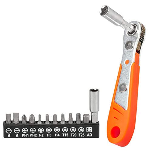 Hyakoz 13 Pcs 110mm Juego de Destornilladores de Trinquete Magnético 1/4 de pulgada con 12 Puntas Destornillador de Carraca Reversible Destornillador Carraca Cover