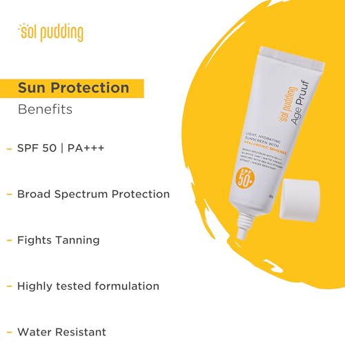 Image of Age Pruuf Deep Hydrating Sunscreen Gel SPF 50 PA+++ | Intense Moisturiser, Broad Spectrum UVA /UVB Protection | Sensitive-Skin Friendly, No White Cast, Water Resistant | Hypoallergenic | Non-Comedogenic | For Dry & Combination Skin | 50 g Pack of 1 | For Men & Women