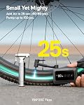 HOTO Electric Bike Pump, 150PSI Fast Inflate with Pressure Gauge, Mini Portable Bicycle Tire Inflator with Schrader & Presta Valve, for E-Bike, Road, Mountain, City and Fat Bikes, Motorcycle, BMX