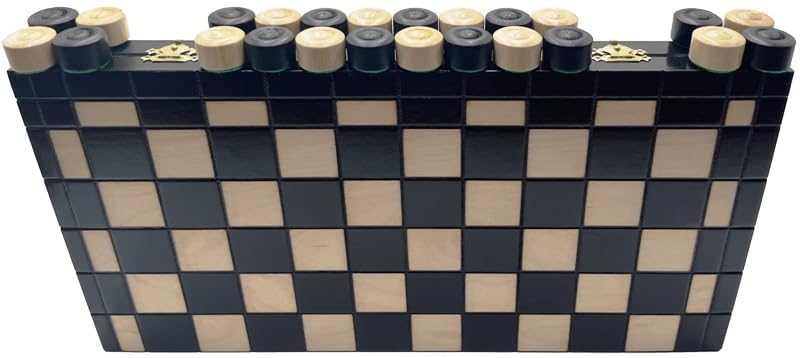 Jeu de Dames - Checkers 100 Champs Noirs - Échiquier Pliable - |40 x 40 cm|- en Bois & 40 Jeux de Dames |2,5 cm|- Checkers Set