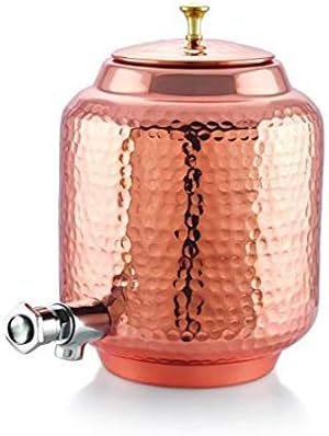 Vasu Copper Wala 5 Litre Hammered Copper Water Dispenser (Matka) Leak Proof Container Pot with 100% Pure Copper and Ayurvedic Health (5000 ML)