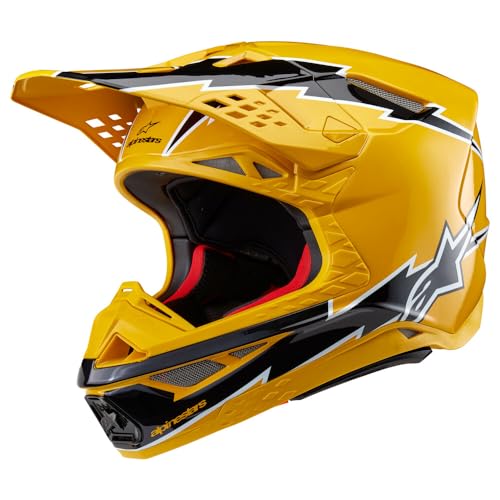 Alpinestars Supertech M10 Ampress Helmet, Carbon Shell, CE-Certified, Advanced Ventilation & Fit, L, Black/Yellow Glossy