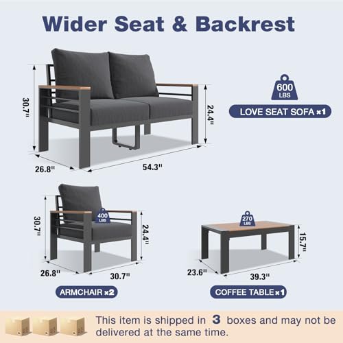 Image of Aoxun Aluminum Patio Furniture Set with Umbrella 4 Seats, Oversized Outdoor Sectional with Washable Thick Cushions, Coffee Table, Patio Conversation Sets for Porch, Balcony, Deck