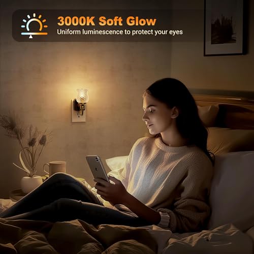 Image of JandCase Night Light, Glass Night Lights Plug into Wall Dimmable | Floral LED Nightlight, 0-100LM Flower Nightlights, Dusk to Dawn Sensor, 1W Vintage Nite Light for Bathroom Hallway Gift Decor