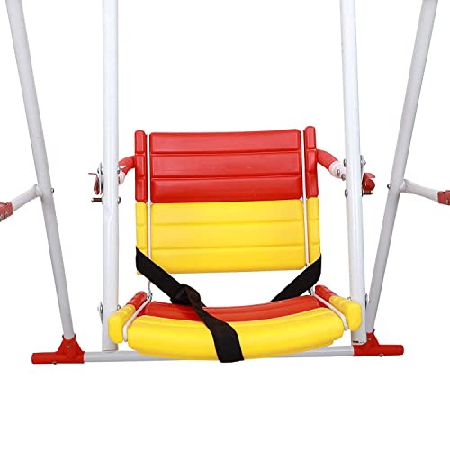 Image of BabyGo Kids Swing for 1-5 Years | Heavy-Duty Metal Frame Baby Swing Seat with Safety Belt | Indoor & Outdoor Foldable Toddler Swing | 30kg Capacity | Easy DIY Installation - Red