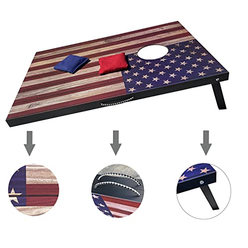 Cometoss Cornhole Set Outdoor Game -Includes 2 Mdf Wood Boards 35.4X23.6 Inch,8 12 Ounce Corn Hole Bean Bag Cornhole Set. (H-Flag)… #TOP2