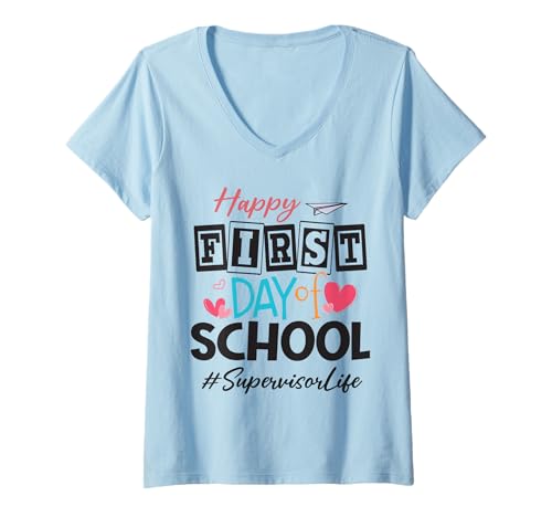 Femme Superviseur Happy First Day of School Women Back to School T-Shirt avec Col en V