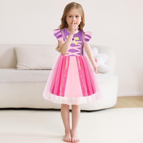 Jurebecia Girls Nightgowns Princess Nightgown Pajamas for Toddler Kids Tulle Nightdress Flutter Short Sleeves Nightie Dress2