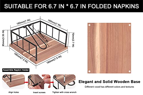 Livabber Flat Napkin Holder, Metal Kitchen Napkin Holder With Weighted Tension Arm Rustic Tissue Paper Dispenser For Countertop, Table Kitchen, Dining Room (With Wooden Base, Black) #TOP1