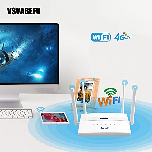 Vsvabefv 4G Lte Wireless Router With Sim Card Slot 300Mbps Unlocked Wireless Mobile Wifi Hotspot Routers With 4 Non-Detachable Antennas For B2/B4/B5/B12/B13/B17/B18/B25/B26， Support T-Mobile And At&T #TOP7