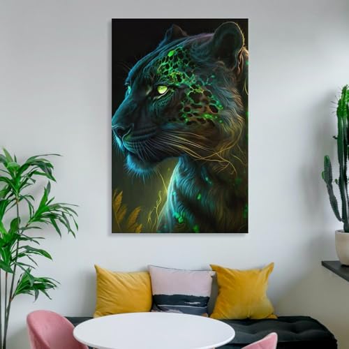 Neon Leopard Portrait Décoration Murale pour Murs Vides Salon Bain