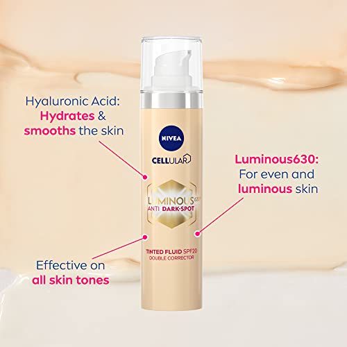 NIVEA Cellular LUMINOUS 630 Anti-Dark Spot Tinted Fluid SPF 20 Double Corrector (40ml), Correcting Dark Spot Cream, Facial Concealer for Luminous Skin - Image 5