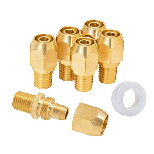 Sungator 6 Pcs Brass Pneumatic Replacement Fitting, Air Hose Splicer, 3/8 In. Barb X 1/4 In. Npt Male Air Hose Fitting With A Sealing Tape #TOP6