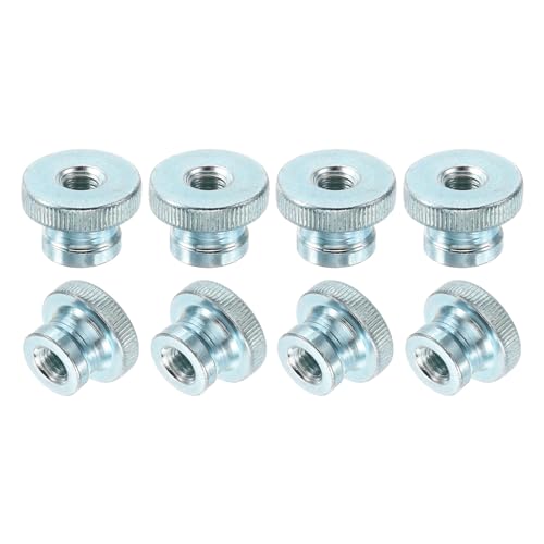 QUARKZMAN Gerändelte Daumenmuttern, 8 Stück M8 Muttern aus Kohlenstoffstahl mit hohem Kopf und Durchgangsloch, Hellblau
