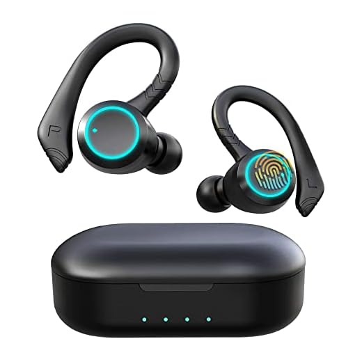Sport Wireless Earbuds,USBERG in Ear Bluetooth 5.1 Headphones IPX7 Waterproof Earphones with Detachable Hooks,Over Ear Running Workout Headset Build-in Mic with USB-C Charging Box for iPhone/Android