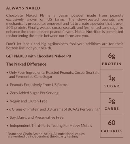 Image of Naked Chocolate Peanut Butter from US Farms, Only 4 Ingredients - Roasted Peanuts, Cocoa, Sea Salt, and Sugar - Vegan, 47 Servings - NAKED PB