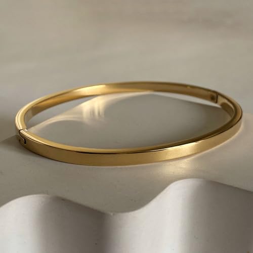 Gold/Silver/Black Bangle Bracelets for Women, 18K Gold Plated Oval Bangles Gold Bracelet for Women Trendy, Stackable Friendship Bracelets Love Bracelet Bangle Christmas Birthday Gifts3