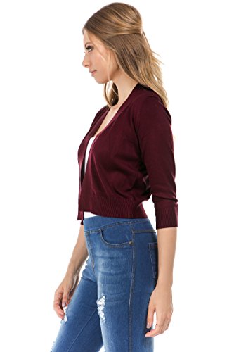 Image of Cielo Women's Soft Solid Open Front 3 /4 Sleeve Sweater Cardigan