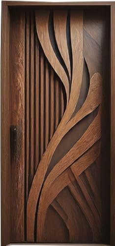 Image of MKH Hand Carved Pine Wood Entrance Fancy Wooden Gate for Home & Kitchen Unique Stylish Design with Teak Finish Brown 81x39 Inch (Only Door)