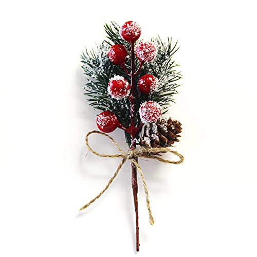 Christmas Decorations Berries Pine Cones - 8Pcs Christmas Picks Artificial ​Branch Craft Wreath Pick & Winter Holiday Floral Picks Holly ​Stem for DIY Crafts Tree Stems, Gift Box Decoration