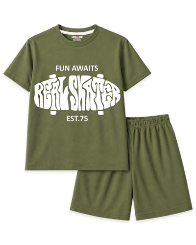 Image of Kuchipoo Boys Cotton T-Shirt & Shorts Set | Half Sleeve Round Neck Top with Elastic Waist Shorts | Soft & Comfortable Casual Wear for Kids | Pack of 3