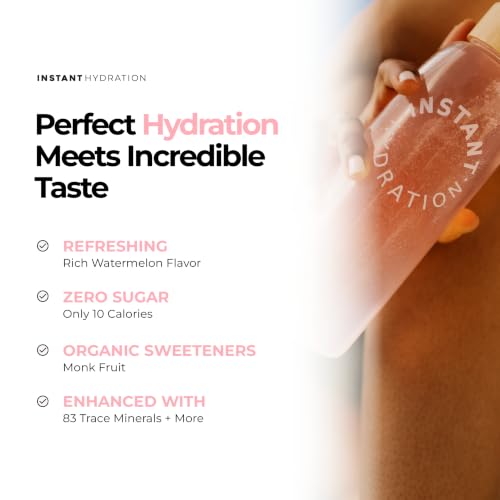 Image of Instant Hydration Sugar Free Electrolytes Powder Packets - Watermelon Electrolyte Drink Mix & Travel Essentials - Post Workout Recovery, Brain Health, Muscle & Tissue Support - 20 Sticks