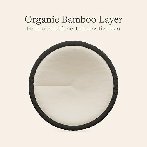 Image of Lansinoh Washable Nursing Pads, Black, Made with Organic Bamboo Viscose, Reusable Breast Pads for Breastfeeding, Includes Wash Bag, 10 Count