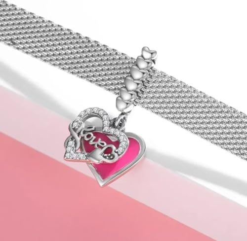 Charm de corazón rosa plata 925 antipérdida para pulsera Reflections 3