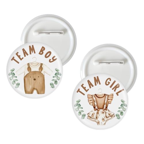 10 Pcs Baby Clothes Gender Reveal Button Pins, Boho Team Boy/Girl Badge Pins, He/She Stain Brooch Button for Boho Themed Baby Shower Party Decorations