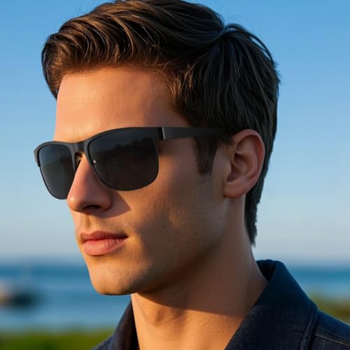 Myiaur Polarized Sunglasses for Men - Square Metal Sun Glasses UV400 Protection for Driving Fishing Golf (2 Pack)2