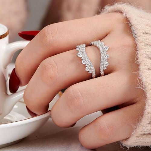 Wuziwen Curved Wedding Ring for Women Ring Enhancers Guard for Engagement Rings 925 Sterling Silver CZ3