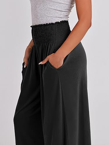 ANRABESS Palazzo Pants—High-Waisted Wide-Leg Black Lounge Pant with Pockets — view 7