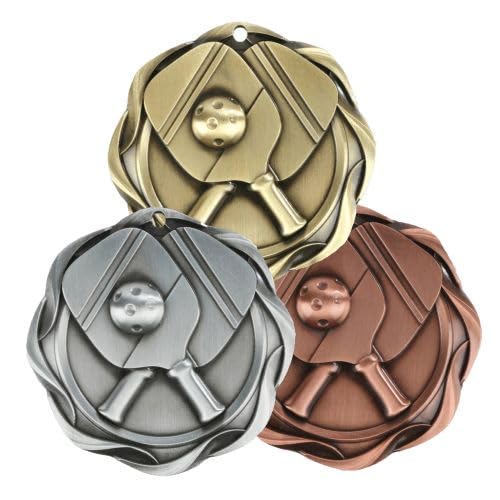 Decade Awards Medalla Pickleball Fusion, oro, plata o bronce, medalla de bola de pepinillo con cinta de estrellas y rayas, 7,6 cm de ancho