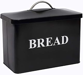 Extra Large Space Saving Vertical Bread Box - Holds 2 Loaves - Cream Extra Large Breadbox Bread Holder - 32cm(L) x 18cm(W) x 22cm (H) - Black with Bread Lettering