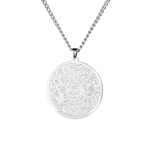 EUEAVAN Collier Ayatul Kursi Islamique Pendentif Allah Quran Protection Asma - Ul - Husna Collier Calligraphie Arabe Script Islam Eid Ramadan Cadeau Religieux...