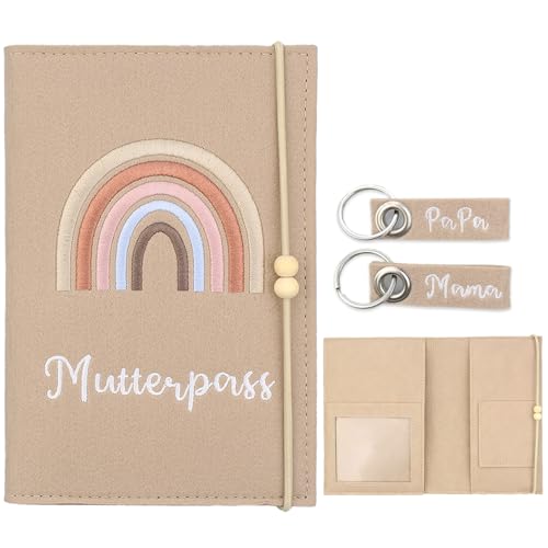 1pcs Impfpass Hülle aus Filz, Handgefertigte Mutterpasshülle, Schutzhülle für Impfausweis, Mutter Kind Pass mit Fächern für Ultraschallbild, Handmade (Khaki)