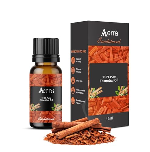 Image of Aerra Sandalwood Essential Oil 15ml | Diffuser 100% pure steam-distilled. Triple-tested purity. Amber glass + dropper. Soft floral aroma. Diffuser, aroma lamp, skin & hair. Potpourri. Vegan. Daily use.