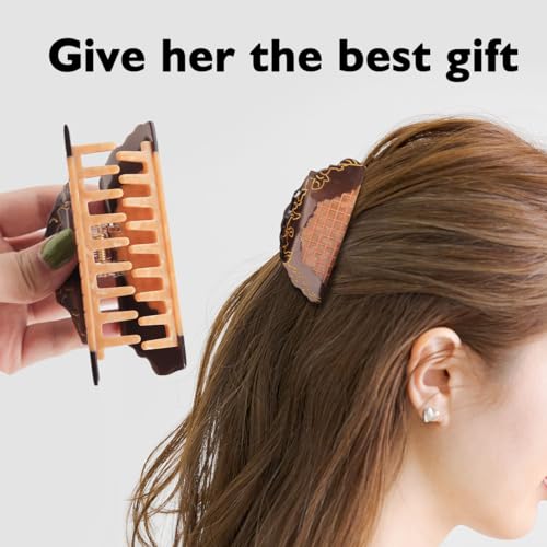 Decorative Chocolate Biscuits Hair Claw Clip, Large 3.7 inch, Brown and Peach Acetate, Metal Spring