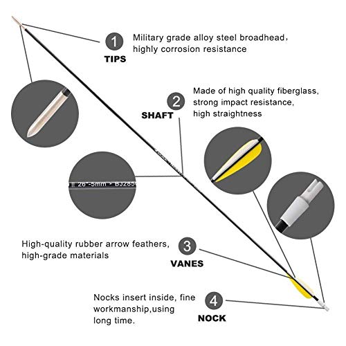 M.A.K 26" Solid Fiberglass Target Arrows,Extremely Safe Training Arrows for Beginner Youth Children for Recurve Bow - Thumbnail 3