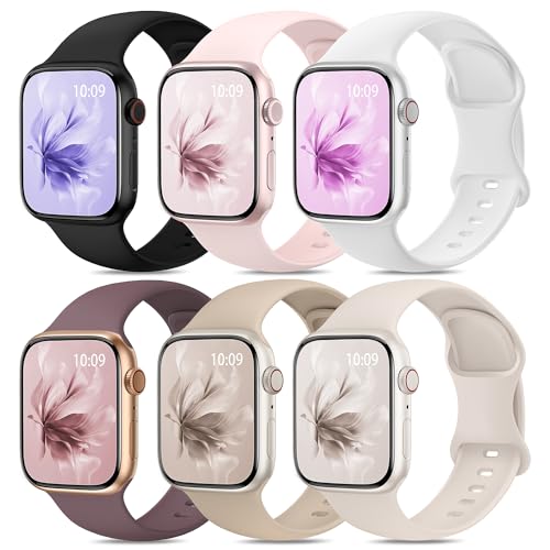 Enjoyselfhub 6 Pack Sport Silicone Band Compatible with Apple Watch Bands 40mm 38mm 41mm 42mm 44mm 45mm 49mm Women Men, Soft Strap Wristbands for iWatch Series 9 Ultra/Ultra 2 SE 8 7 6 5 4 3 2 1 Black
