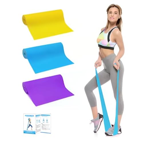Set de 3 Bandas elásticas de látex 100% Natural para Yoga, Pilates, Fitness, musculación y Gimnasio. 3 Cintas de Ejercicio de 1,5m con Diferentes Niveles de Resistencia Incluye guia de Ejercicios