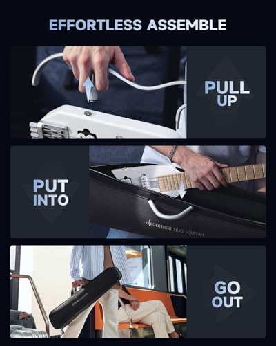 Image of Donner HUSH-X Electric Guitar Kit - Featherlight Travel Guitar with Easy Assemble Stands, Great for Travel and Practice, Mahogany Solid Body, Gig Bag, All Accessories, Metallic White