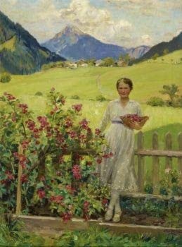 Tableau jeune bavaroise boutons de roses Robert décoration vintage