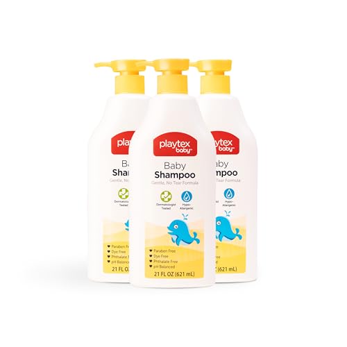 Playtex Baby Shampoo, Lavender Chamomile, 21 oz. Bottle, 3-Pack, Dermatologist Tested Gentle, Tear Free Shampoo for Babies, pH Balanced, Hypoallergenic, Free of Dyes, Parabens and Phthalates