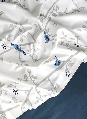 Image of Tranquebar Curtain Co. Window Curtains 5 Feet, 60-65% Room Darkening, Blue Bird Print, Cotton Curtains for Window,Cotton Curtains 5 Feet Set of 3,BackTab Loops,Design Yori Blue combo (152 cm)-Set of 3
