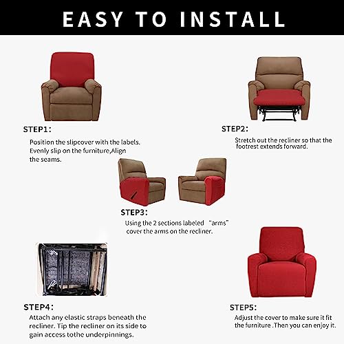 Image of Easy-Going 4 Pieces Waterproof Recliner Chair Slipcover Washable