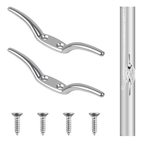 Ledoo 2Pcs Blind Cord Cleat Hook Curtain Cleat Hook Stainless Steel Cleat Hook with 4Pcs Screws for Boat Deck Blind Curtain Flag Pole Hooks Cover