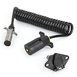 7 Wire to 6 Wire Trailer Plug Adapter, Coiled Electrical Cord with Female Receptor, 7-Way Blade to...