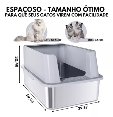 Caixa de Areia Fechada Grande de Aço Inoxidável,Banheiro Gato Fechado,Caixa Areia Gato com Pa